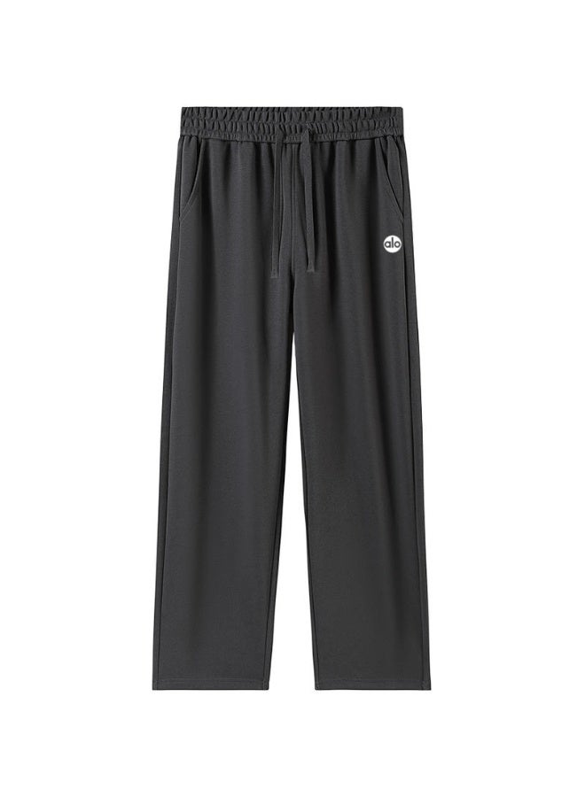 Alo Yoga Ultra-Soft High-Waisted Wide-Leg Track Pants in Charcoal - Image 2